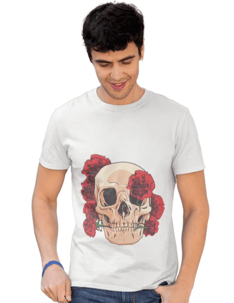 Playera Blanca Calavera Rosas