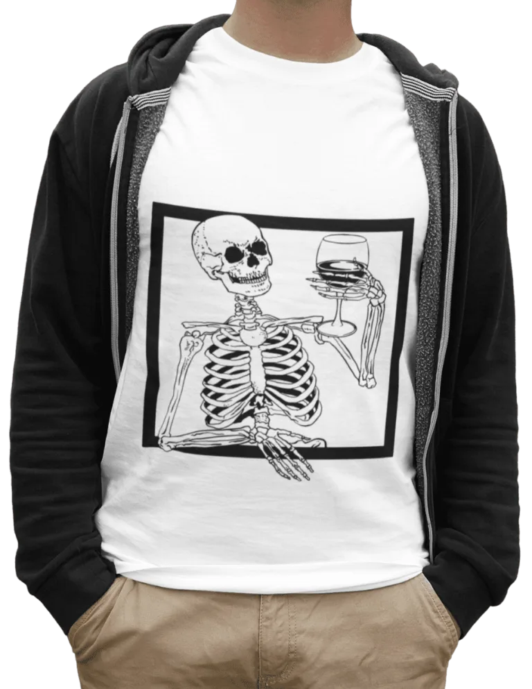 Playera Playera Blanca Calavera Tomando Vino