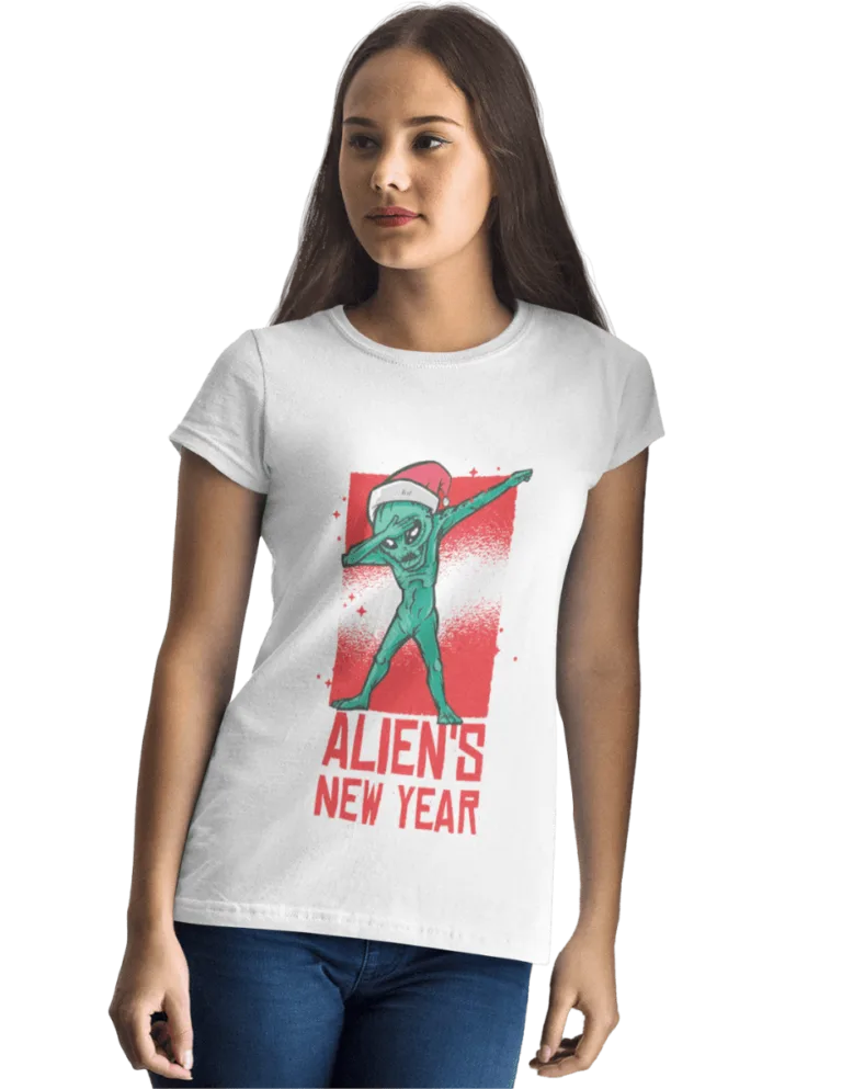 Playera Playera Blanca de Alien Nuevo Ano para Mujer