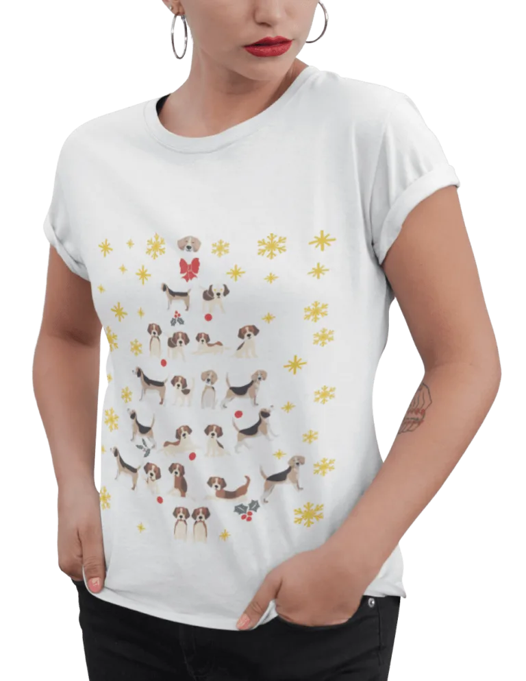 Playera Playera Blanca de Arbol de Perriltos para Mujer