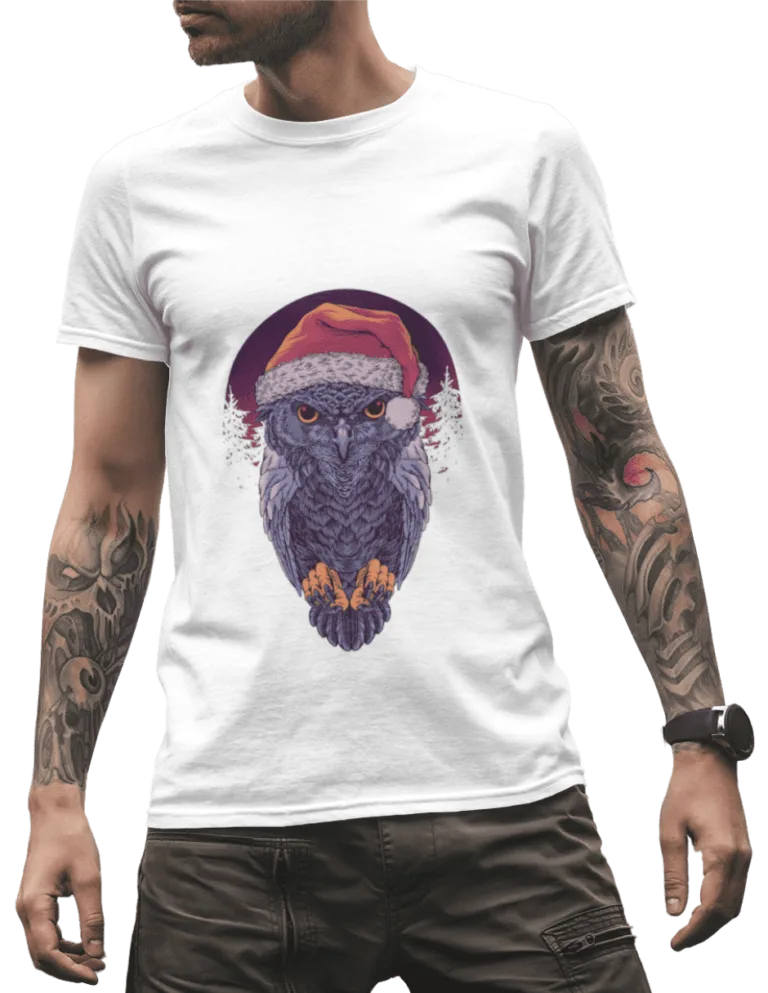Playera Playera Blanca de Buho de Navidad para Hombre