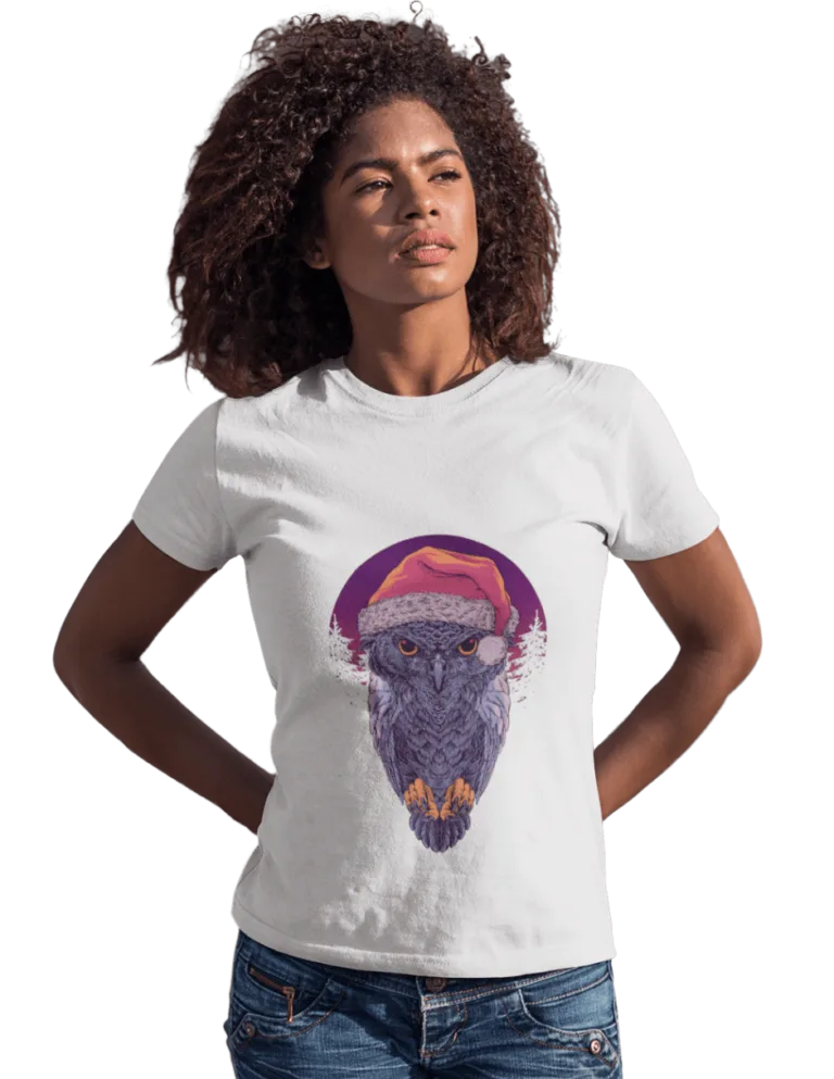 Playera Playera Blanca de Buho de Navidad para Mujer