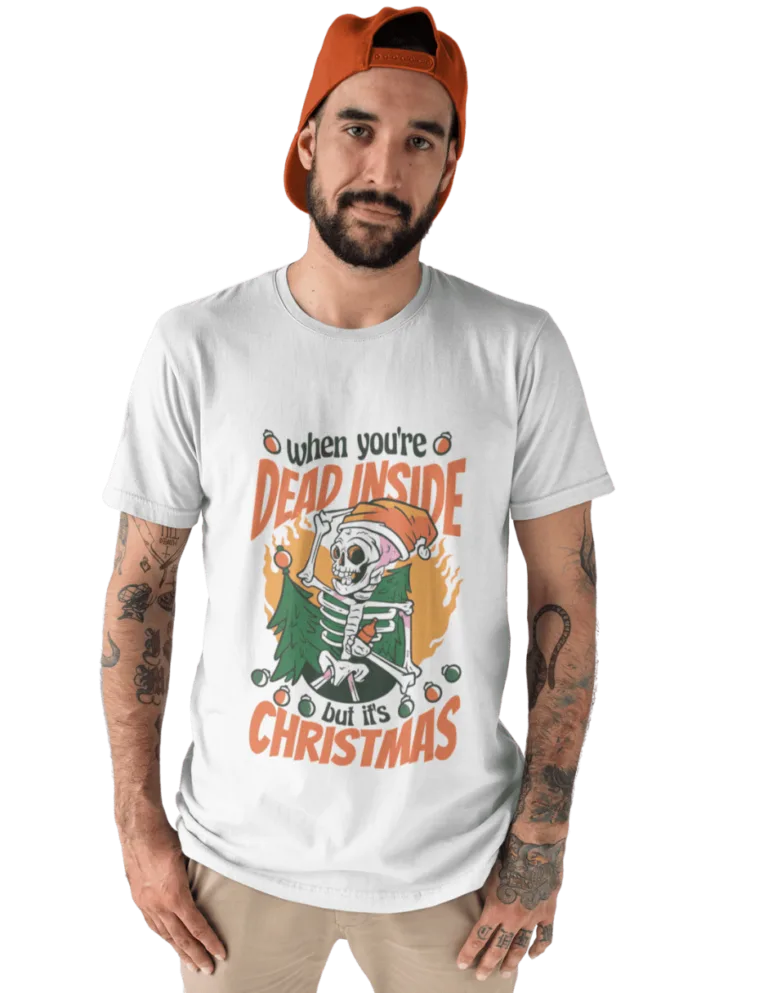 Playera Playera Blanca de Calaca de Navidad para Hombre