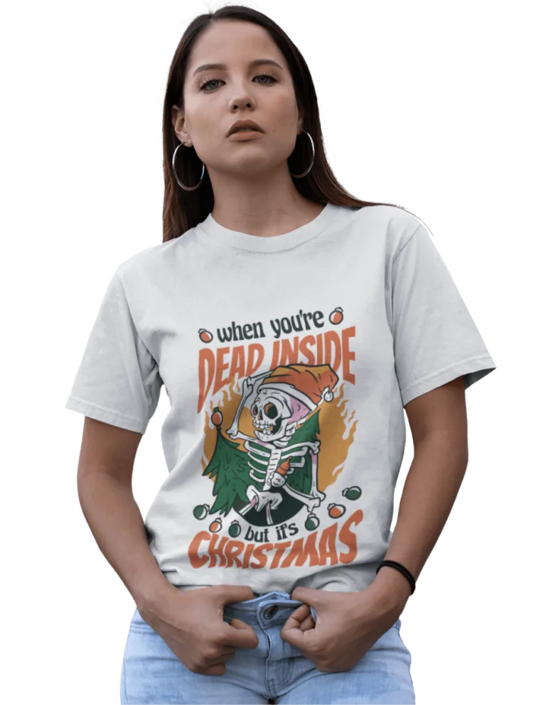 Playera Playera Blanca de Calaca de Navidad para Mujer