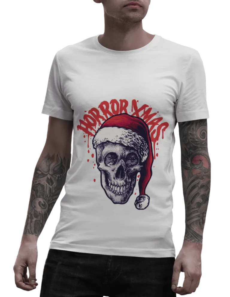 Playera Playera Blanca de Calavera de Navidad para Hombre