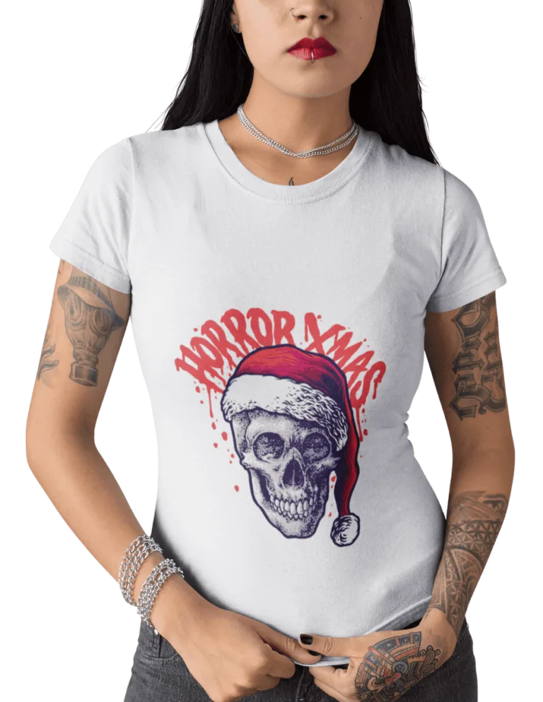 Playera Playera Blanca de Calavera de Navidad para Mujer