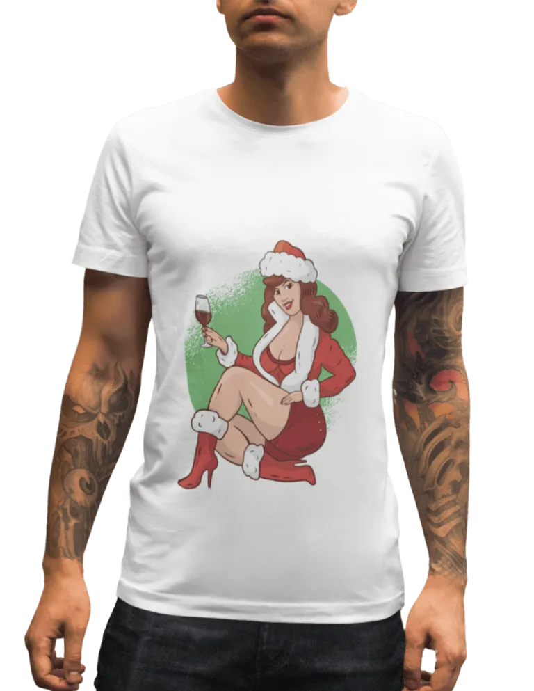Playera Playera Blanca de Chica con Copa de Navidad para Hombre