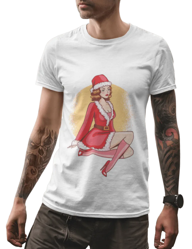 Playera Playera Blanca de Chica Sexy de Navidad para Hombre