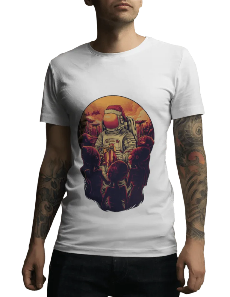 Playera Playera Blanca de de Navidad en el Planeta Alienigena para Hombre