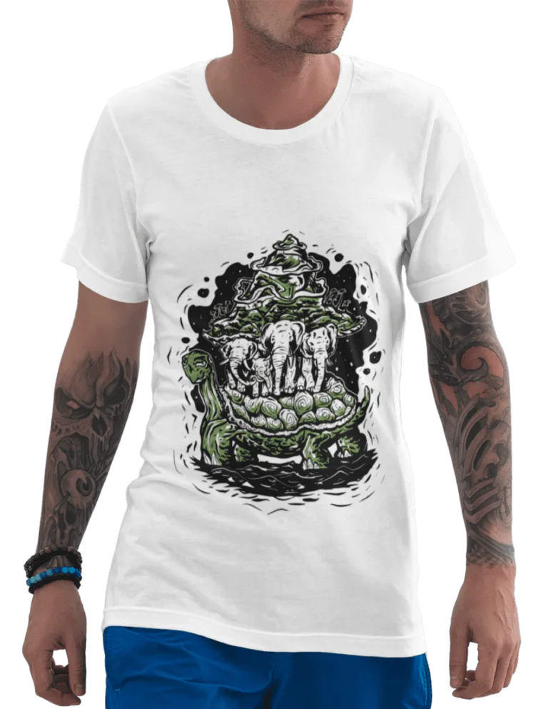 Playera Playera Blanca de Elefantes sobre Tortuga