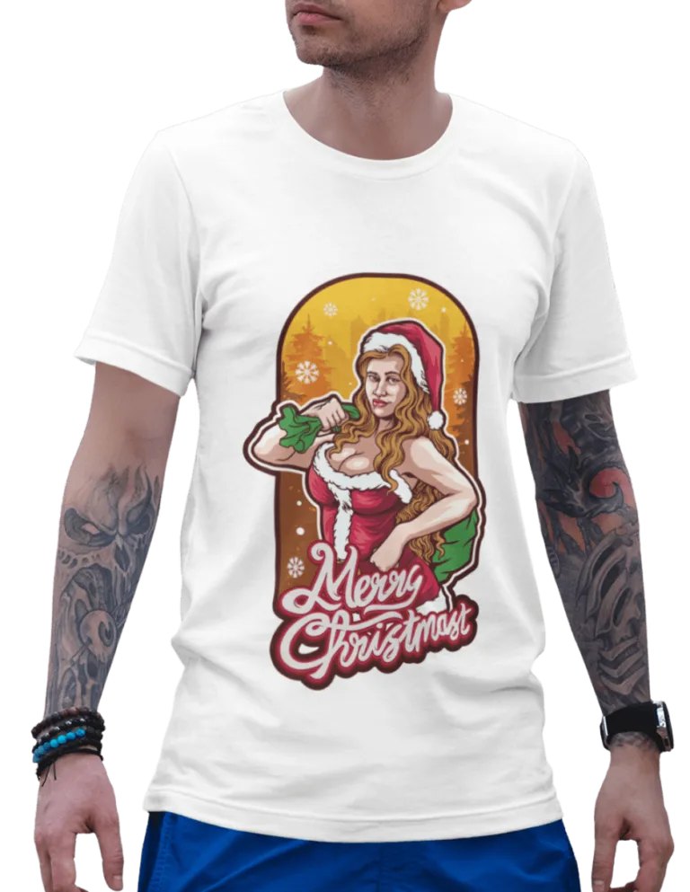 Playera Playera Blanca de Feliz Navidad Sexy para Hombre