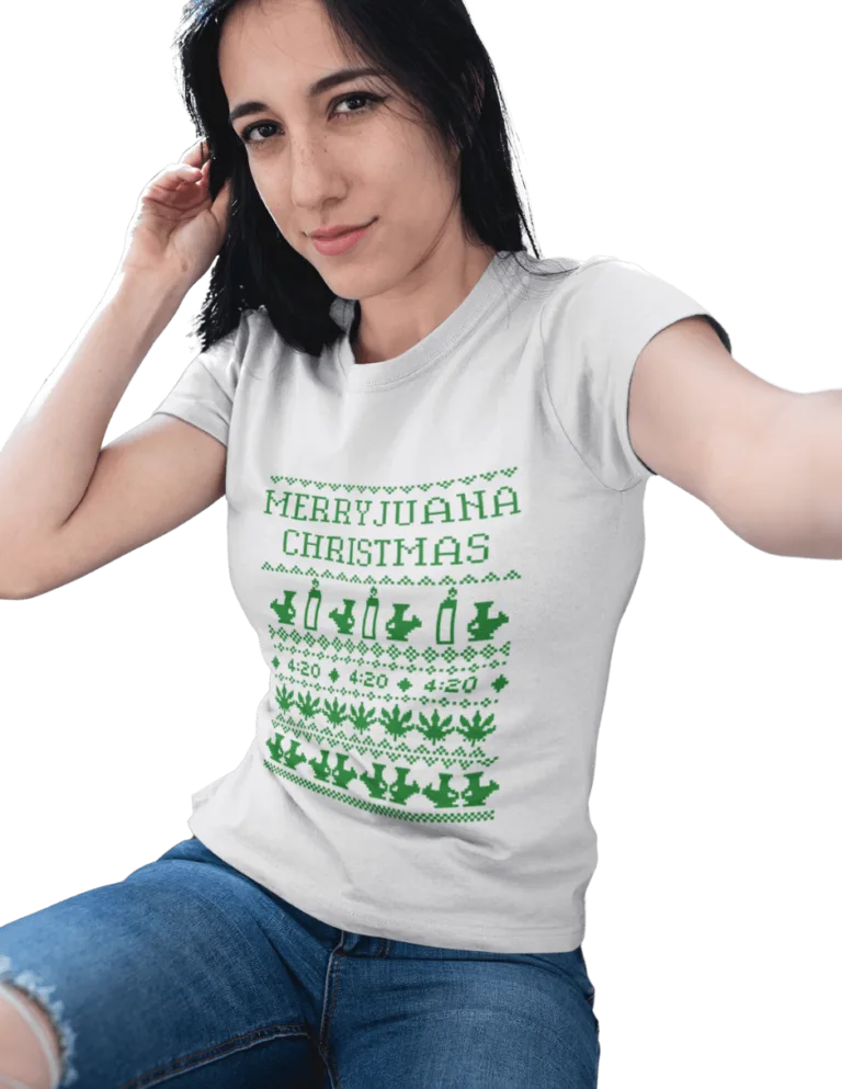 Playera Playera Blanca de Merryjuana Christmas para Mujer
