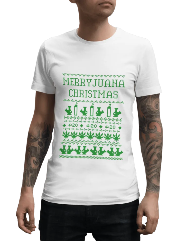 Playera Playera Blanca de Merryjuana Christmaspa para Hombre