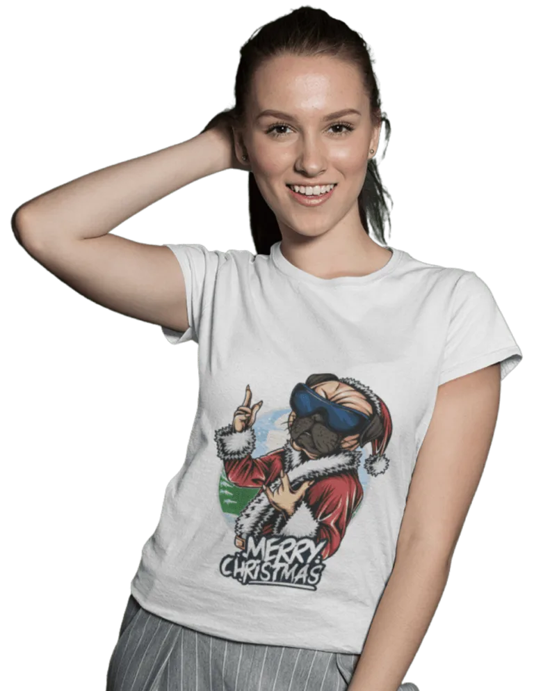 Playera Playera Blanca de Perro Cool Navideno para Mujer