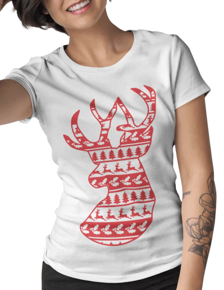 Playera Playera Blanca de Reno de Navidad para Mujer