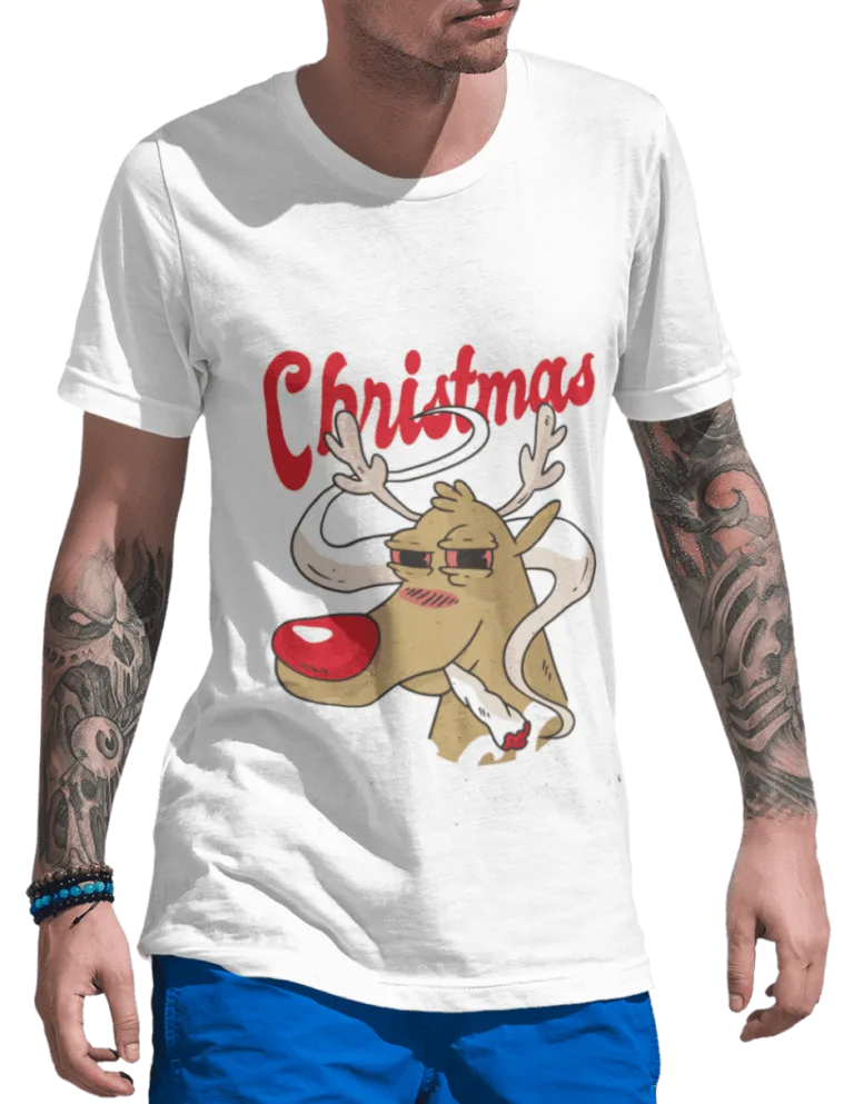Playera Playera Blanca de Reno Navideno para Hombre