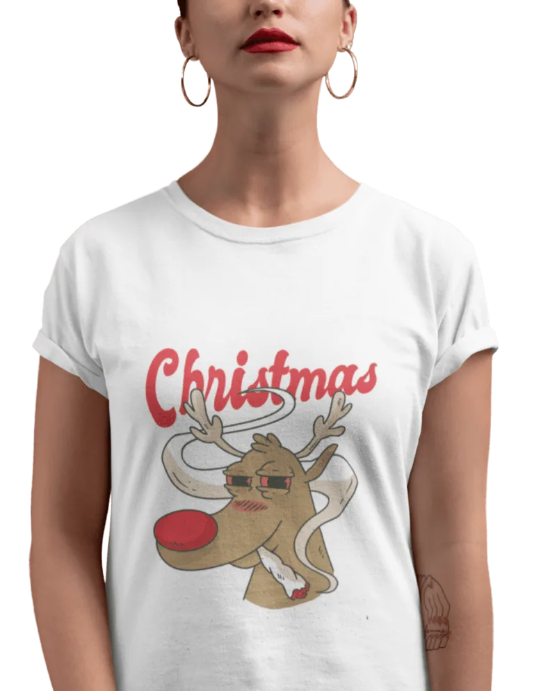 Playera Playera Blanca de Reno Navideno para Mujer