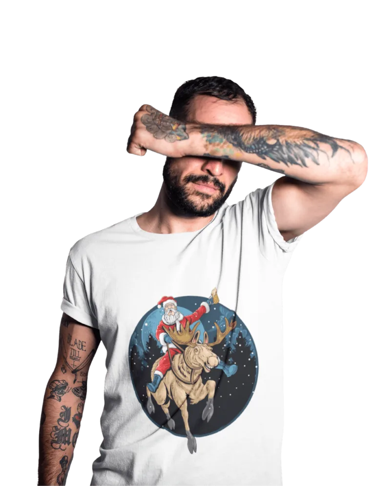 Playera Playera Blanca de Santa tomando Cerveza para Hombre