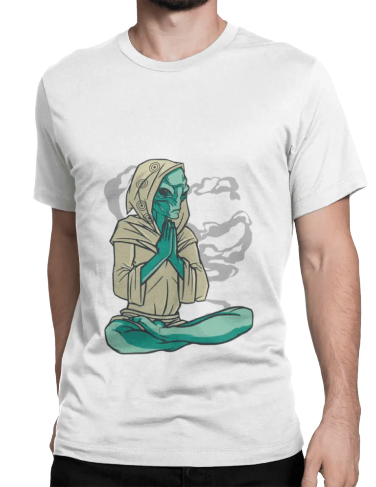 Playera Playera Blanca para Hombre de Alien Meditando