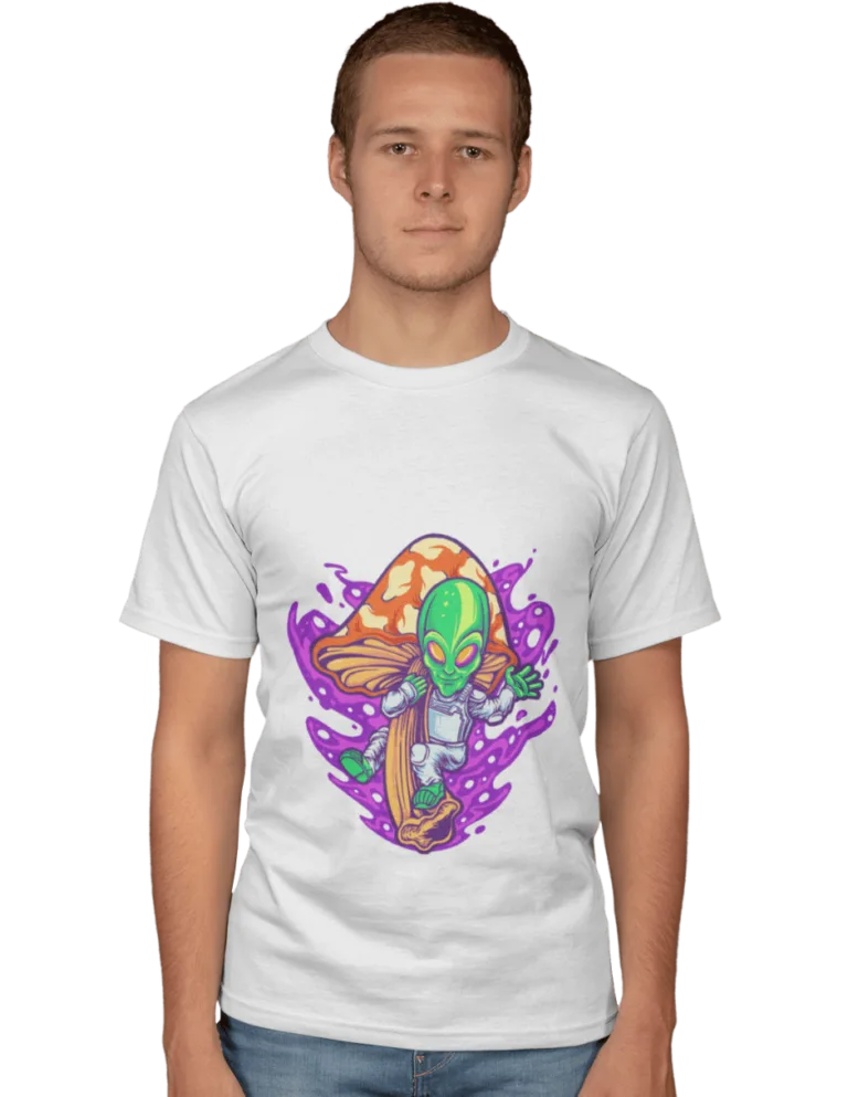 Playera Playera Blanca para Hombre de Alien volando en Hongo
