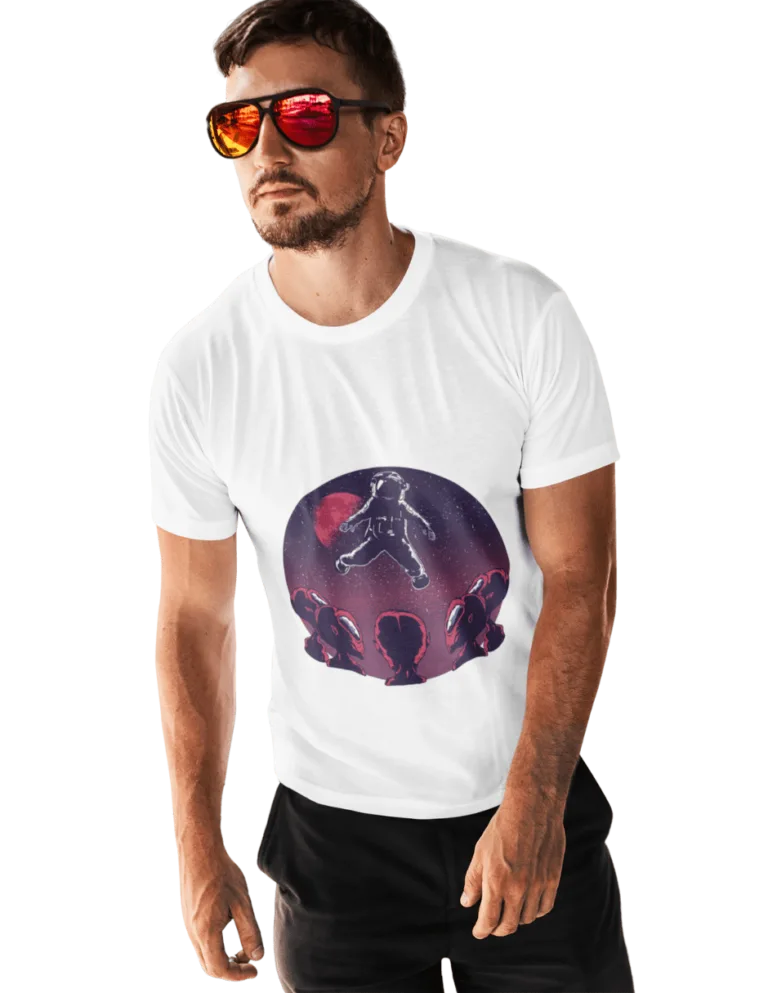 Playera Playera Blanca para Hombre de Astronauta con Aliens