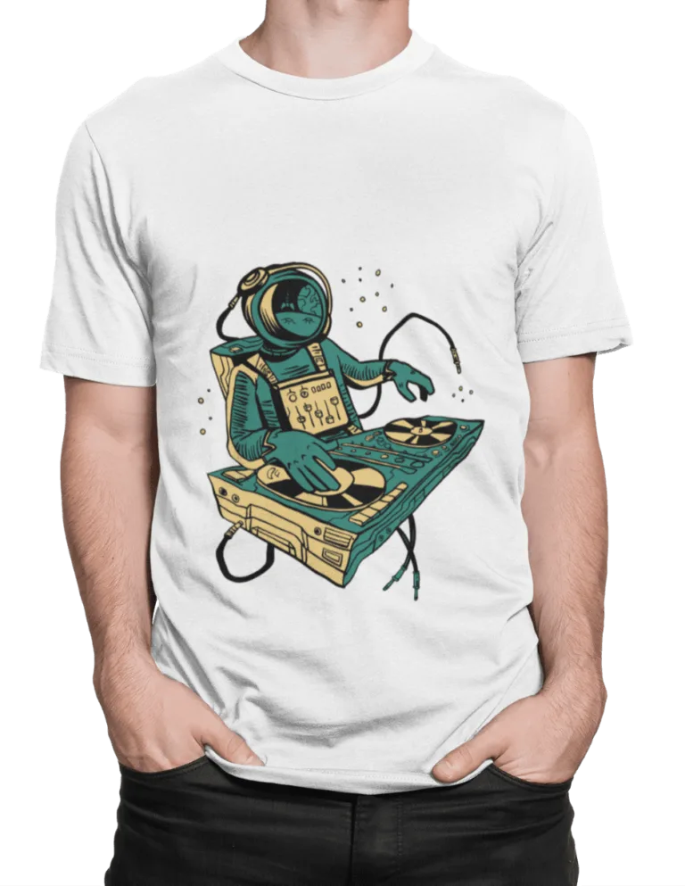 Playera Playera Blanca para Hombre de Astronauta DJ