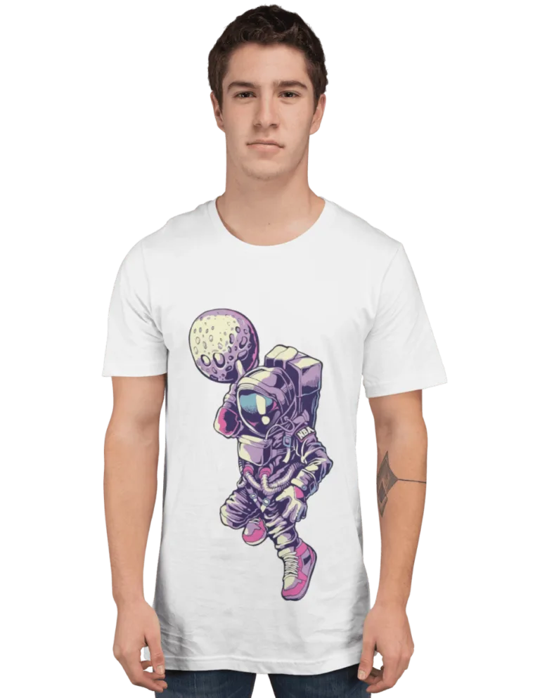 Playera Playera Blanca para Hombre de Astronauta Jugando Basketball