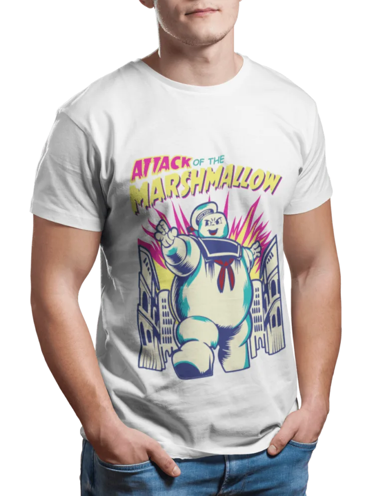 Playera Playera Blanca para Hombre de Ataque de los Malvaviscos