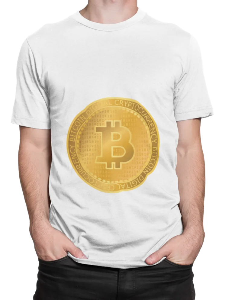 Playera Playera Blanca para Hombre de Bitcoin de Oro