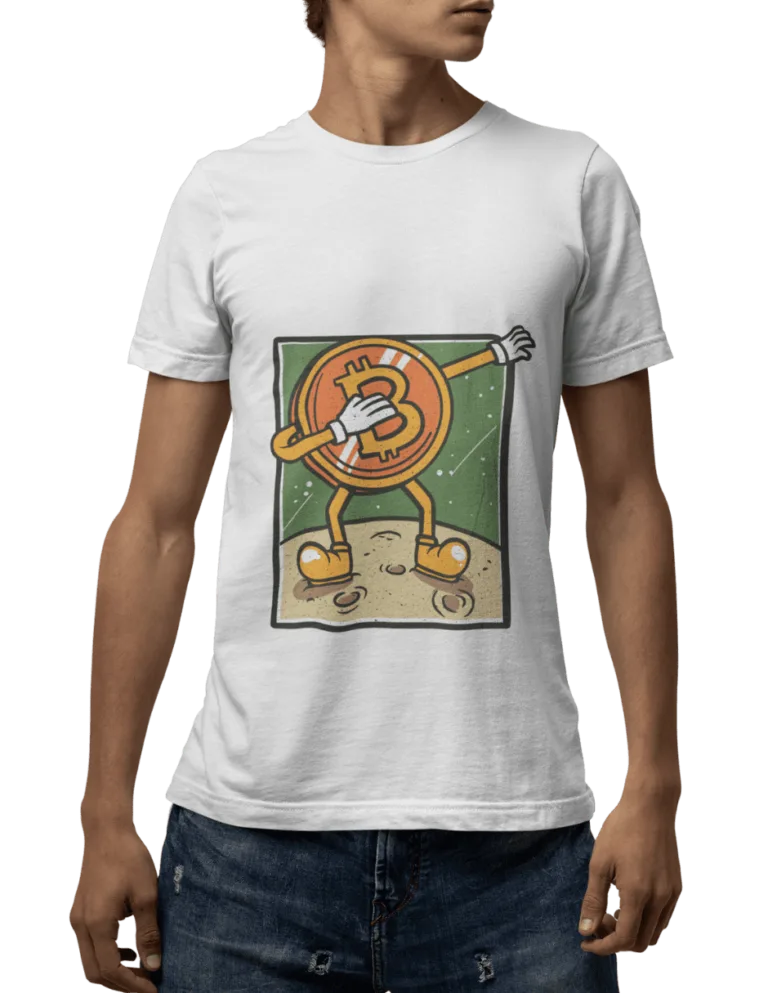 Playera Playera Blanca para Hombre de Bitcoin en la Luna