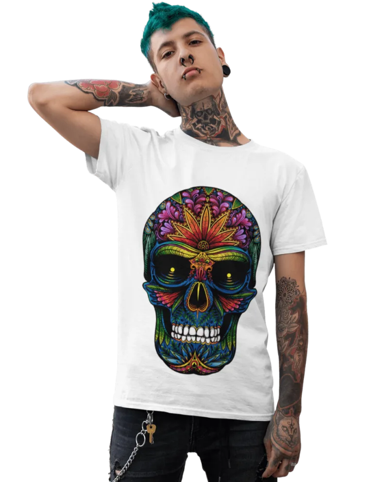 Playera Playera Blanca para Hombre de Calavera Cannabis