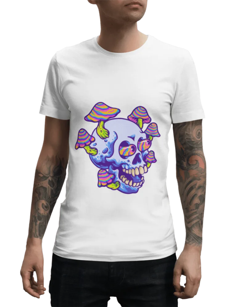 Playera Playera Blanca para Hombre de Calavera con Hongos Alucinante