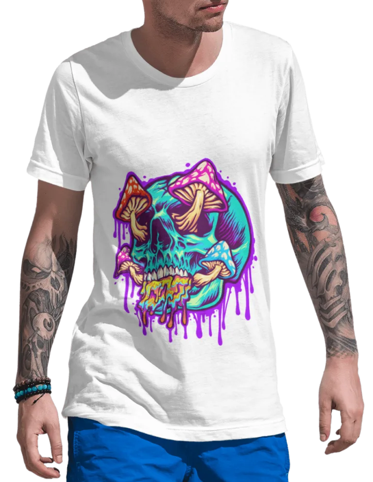 Playera Playera Blanca para Hombre de Calavera con Hongos Aterradora