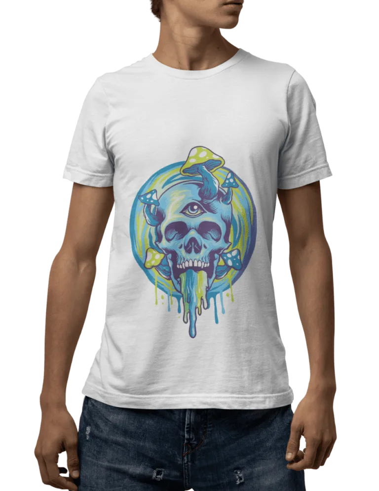 Playera Playera Blanca para Hombre de Calavera con Hongos Psicodelico