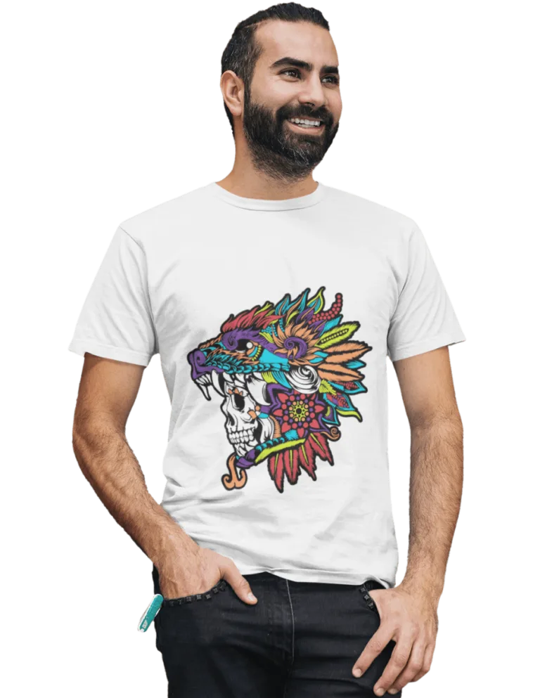 Playera Playera Blanca para Hombre de Craneo Guerrero Azteca