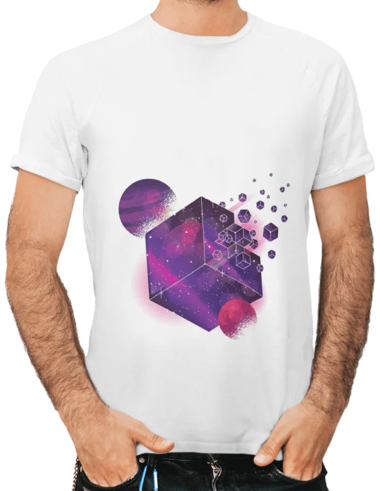 Playera Playera Blanca para Hombre de Cubo en el Espacio