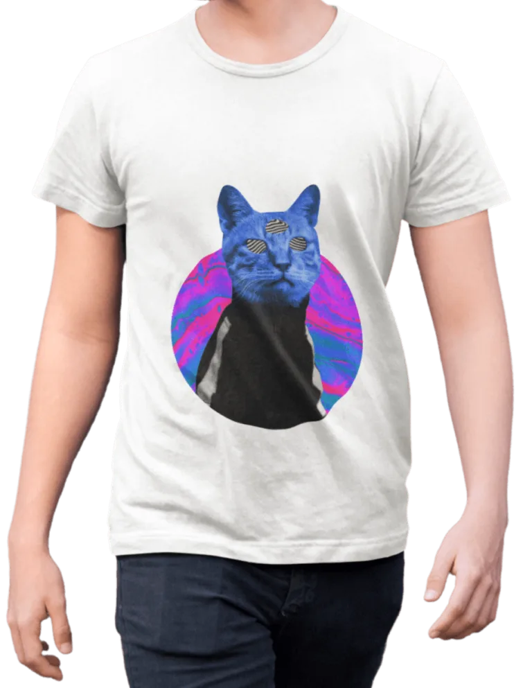 Playera Playera Blanca para Hombre de Gatito Psicodelico