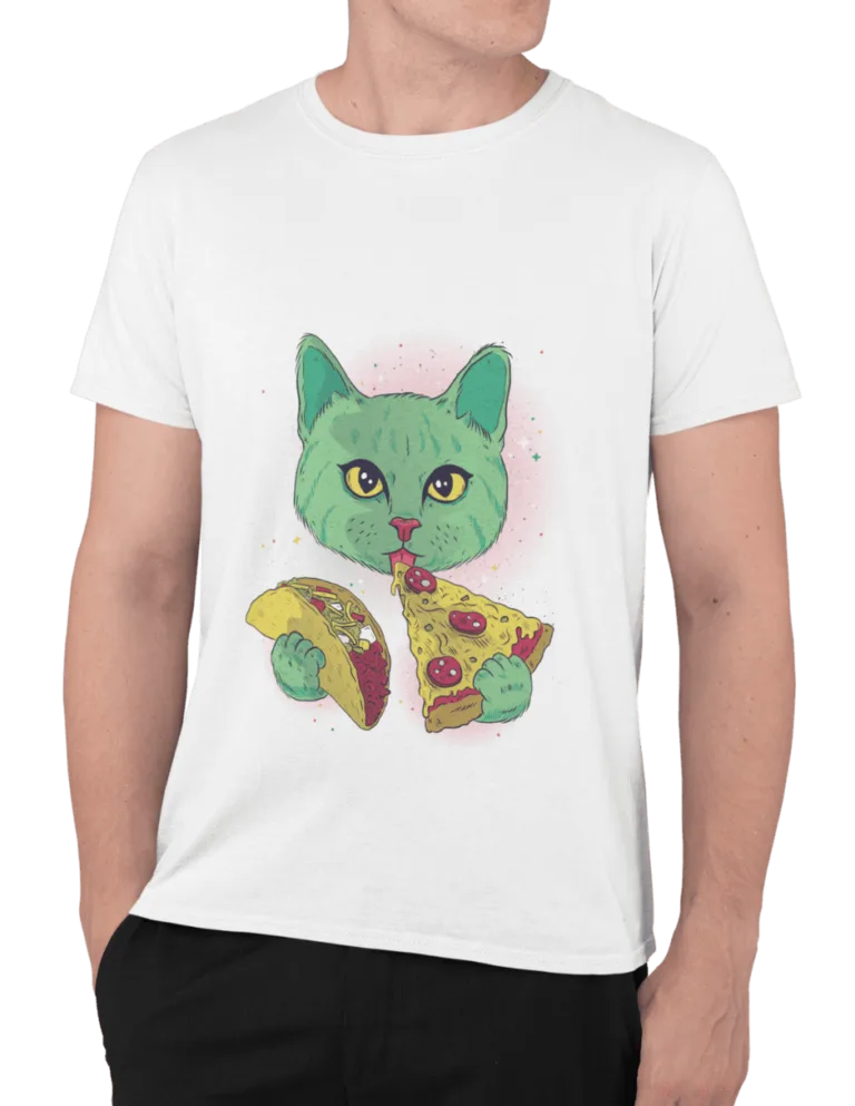 Playera Playera Blanca para Hombre de Gato Cosmico