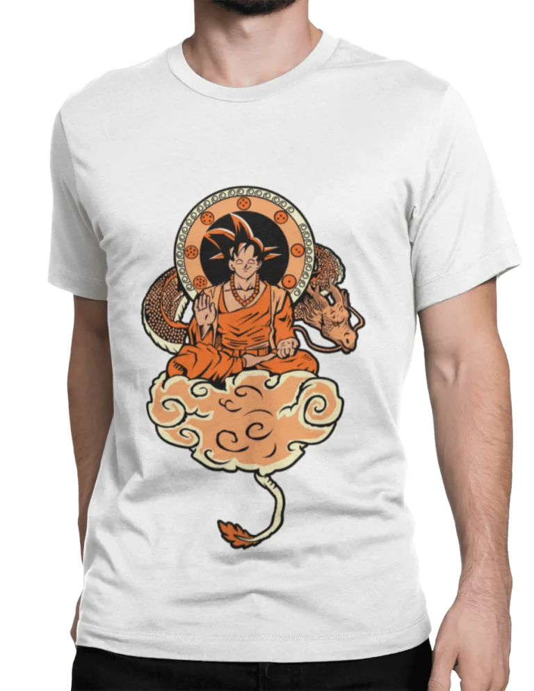 Playera Playera Blanca para Hombre de Goku Meditando