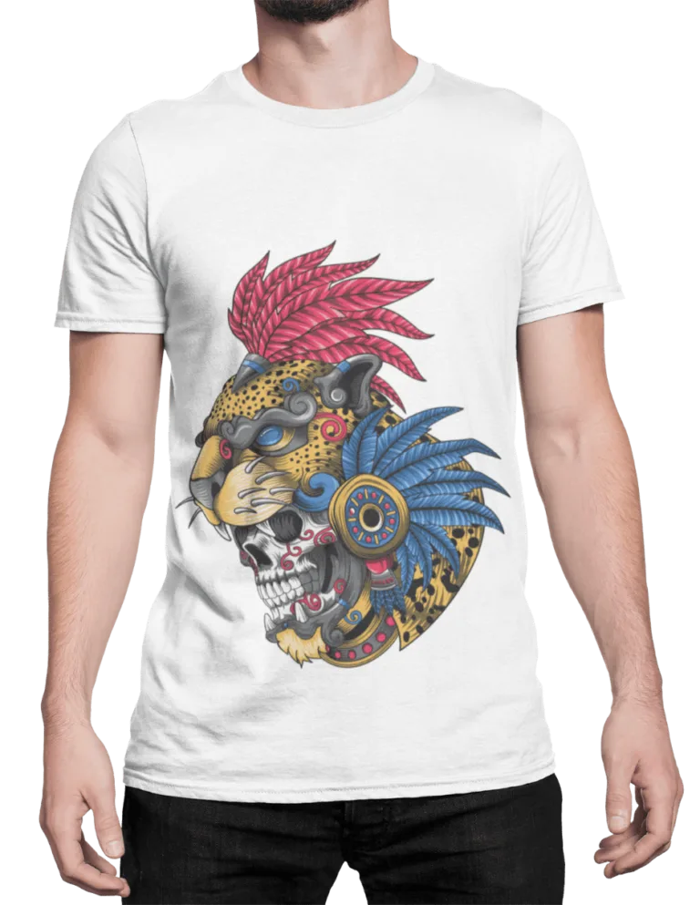 Playera Playera Blanca para Hombre de Guerrero Jaguar con Penachos