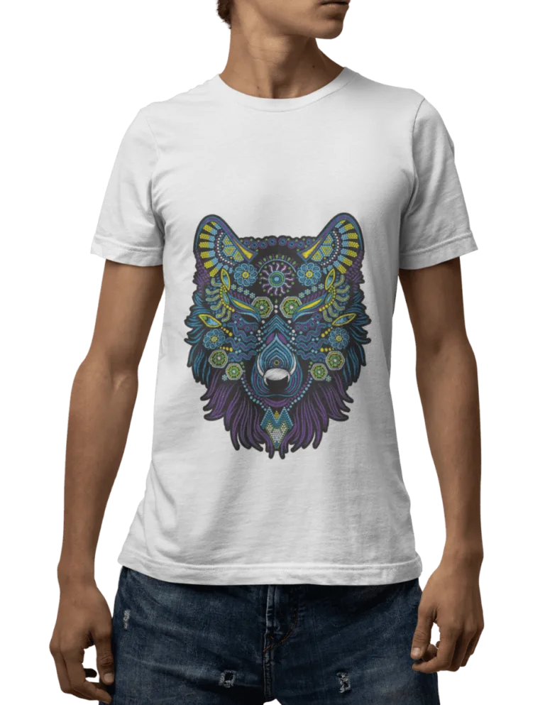 Playera Playera Blanca para Hombre de Lobo Huichol