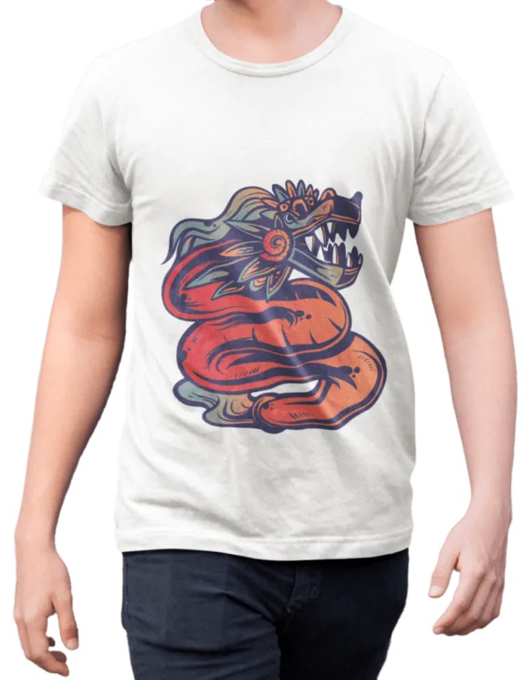 Playera Playera Blanca para Hombre de Quetzalcoatl Serpiente Emplumada