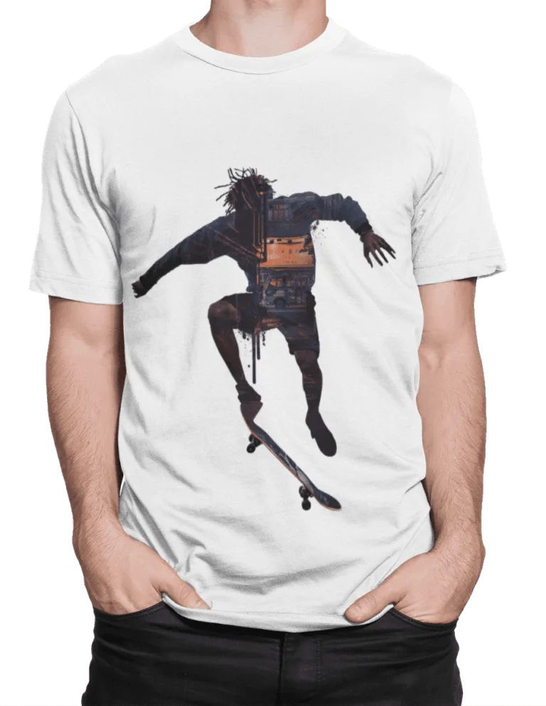 Playera Playera Blanca para Hombre de Skate Urbano