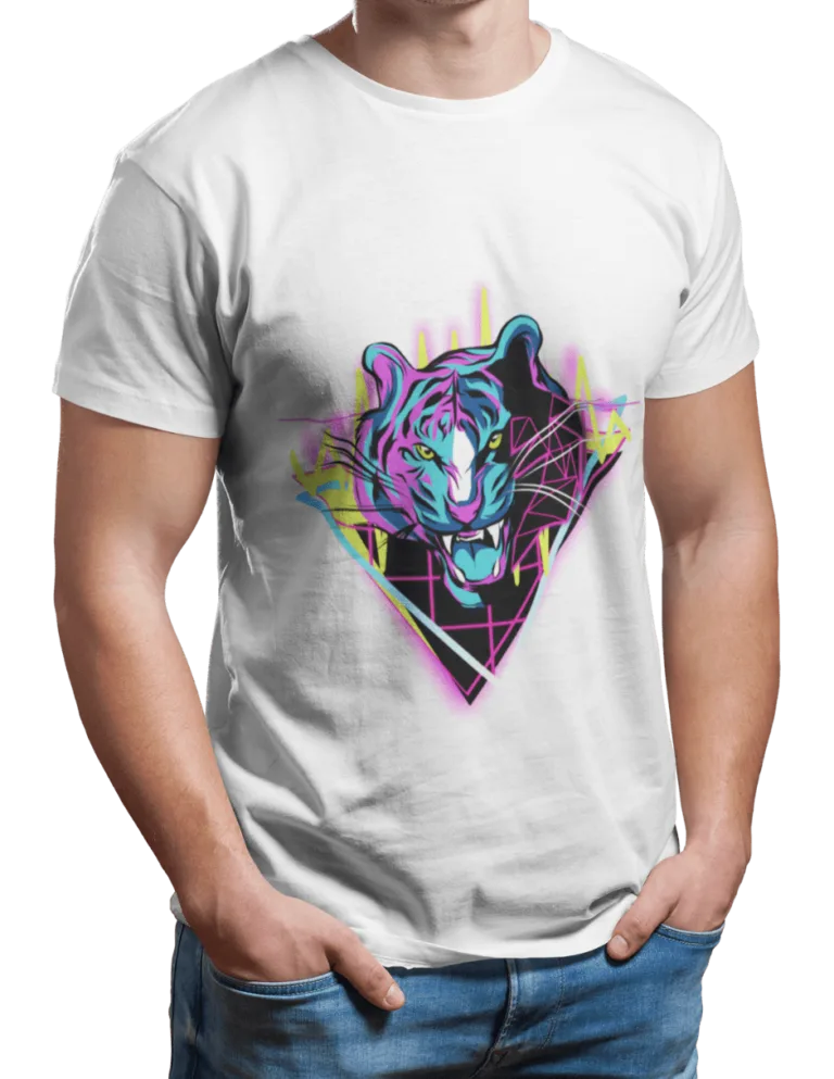 Playera Playera Blanca para Hombre de Tigre Neon