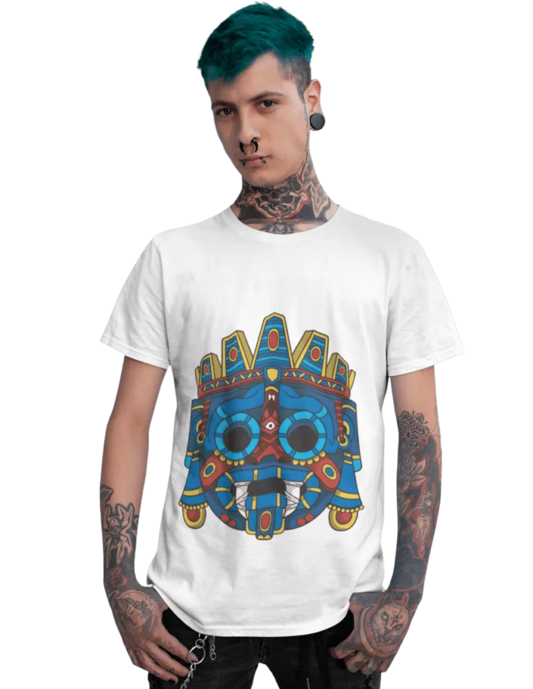 Playera Playera Blanca para Hombre de Tlaloc Azul