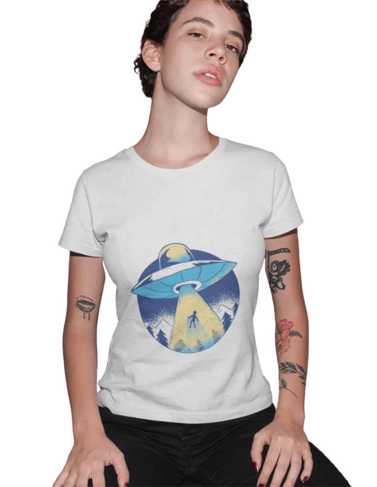 Playera Playera Blanca para Mujer de Abduccion de Alien