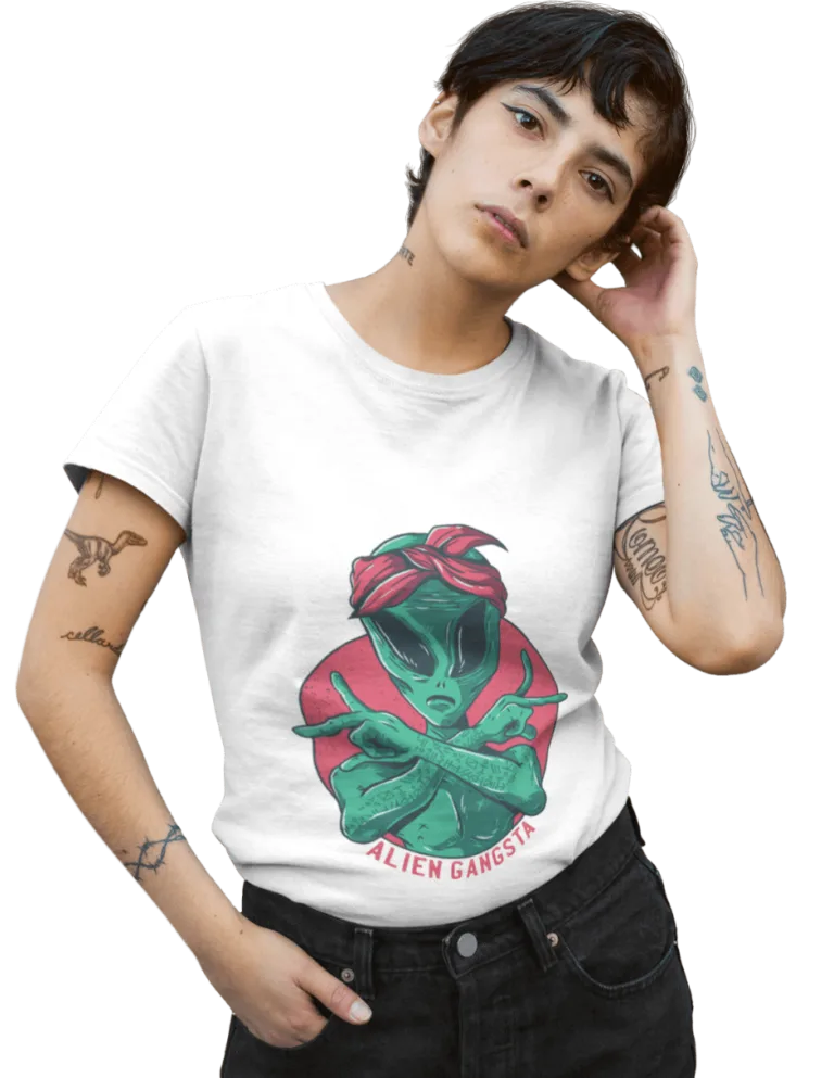 Playera Playera Blanca para Mujer de Alien Hip Hop
