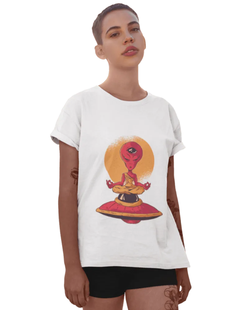 Playera Playera Blanca para Mujer de Alien Meditando