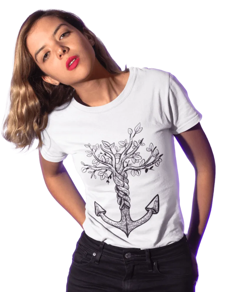 Playera Playera Blanca para Mujer de Ancla de Arbol