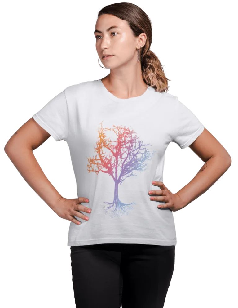 Playera Playera Blanca para Mujer de Arbol de Arcoiris